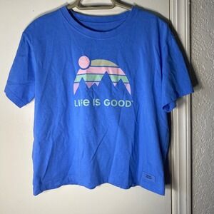 Life Is Good Womens Crusher Tee Blue Mountain Sun Graphic T-Shirt Medium Cotton